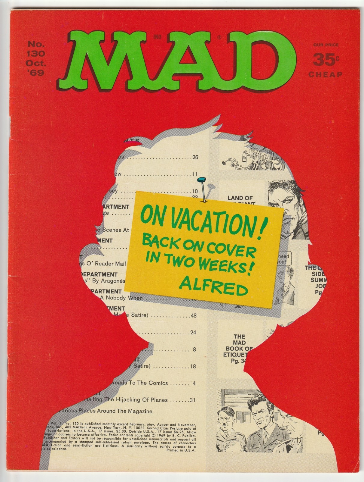 MAD #130 October 1969 8.0 VF (E.C. Comics ~ 10/69) Alfred on Vacation Cover