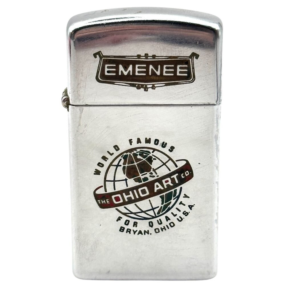 1969 Zippo Slim Emenee Ohio Art Co Advertising Chrome Lighter Bryan Ohio
