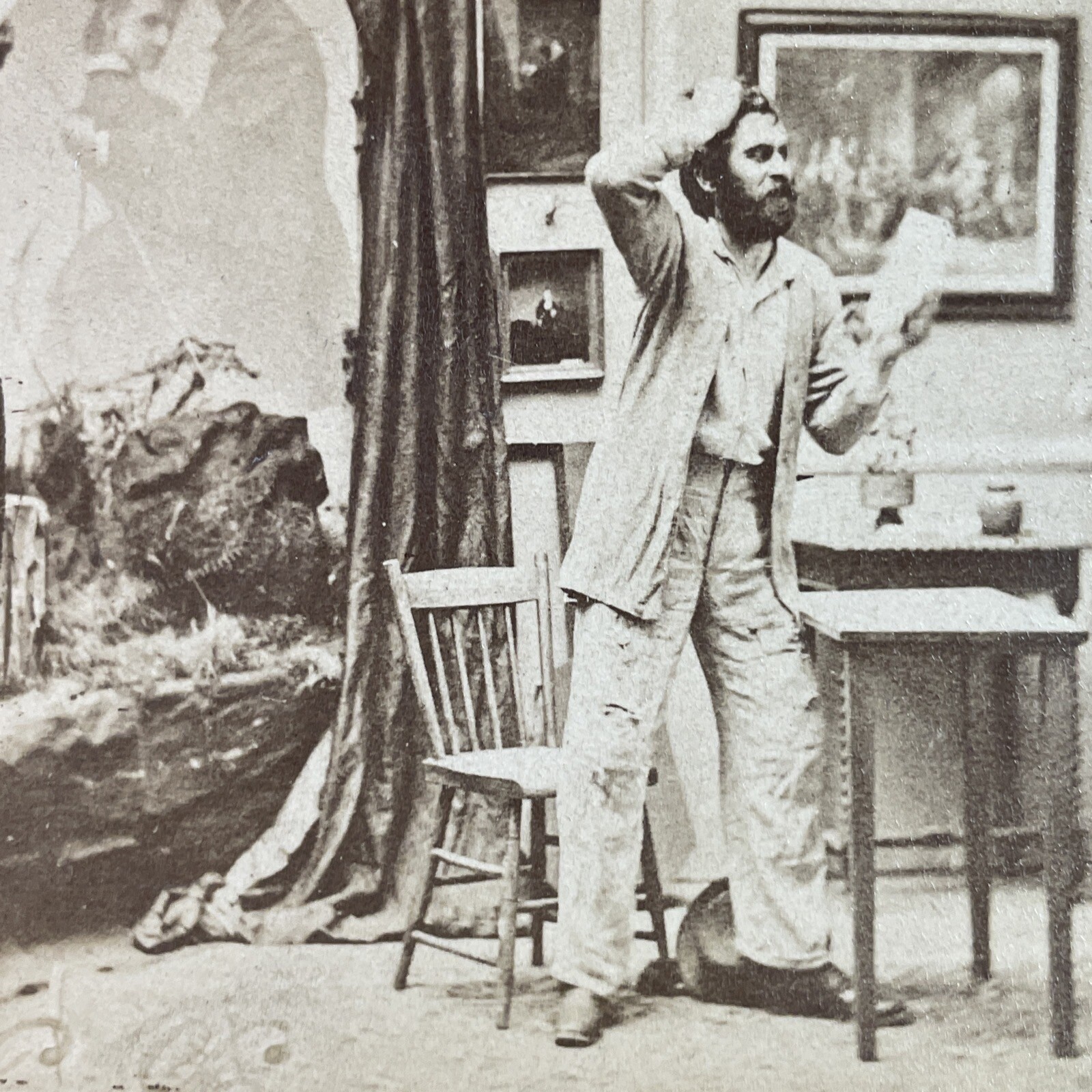 Victorian Stage Actor Stereoview Card W. M. Chase Baltimore 1870s The Wide Wide