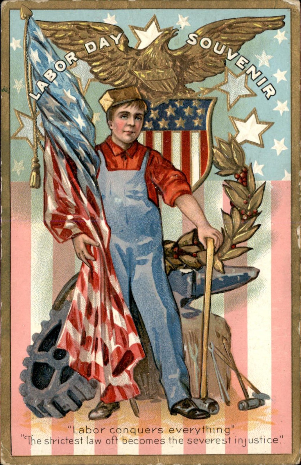 Labor Day patriot boy Labor Day Series No. 1 c1900s-10s Vintage Postcard bhn