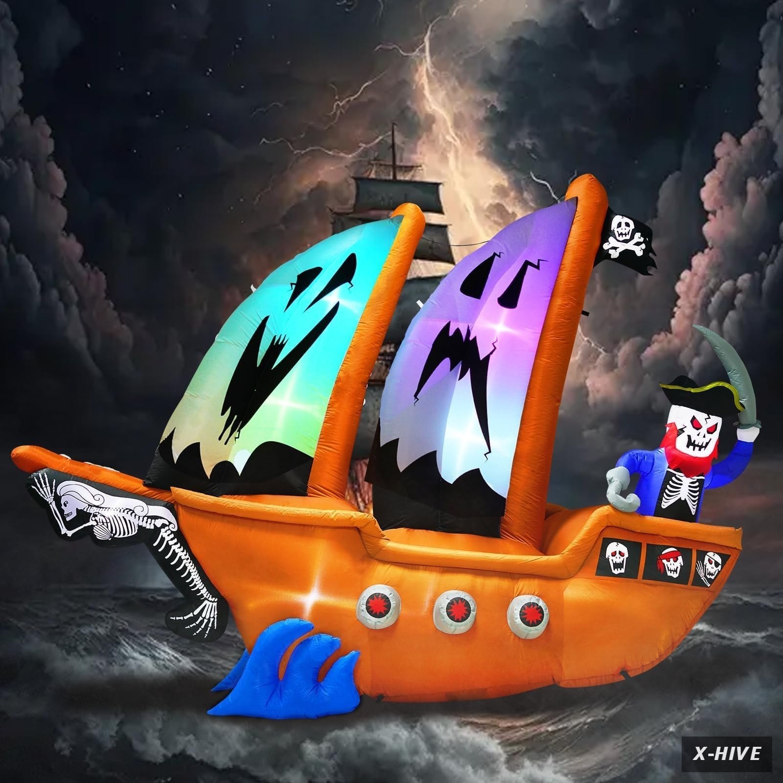 10FT Length Halloween Pirate Ship Inflatable with Pirate, Halloween Decorations
