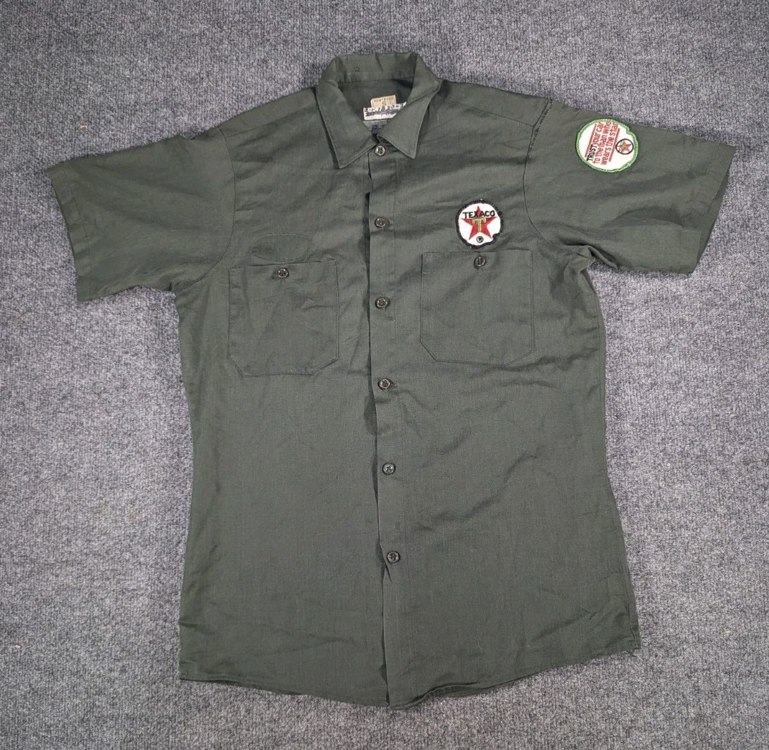 Vintage 1960s Texaco Gas Filling Station Work Button T Shirt Uniform Size Small
