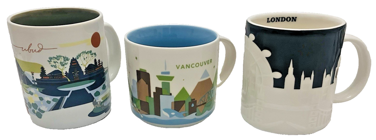 STARBUCKS BRAND NEW Lot of 3- LONDON INDONESIA VANOVER Mug 14-16 Ounces STARBUCKS BRAND NEW Lot of 3- LONDON INDONESIA VANOVER Mug 14-16 Ounces