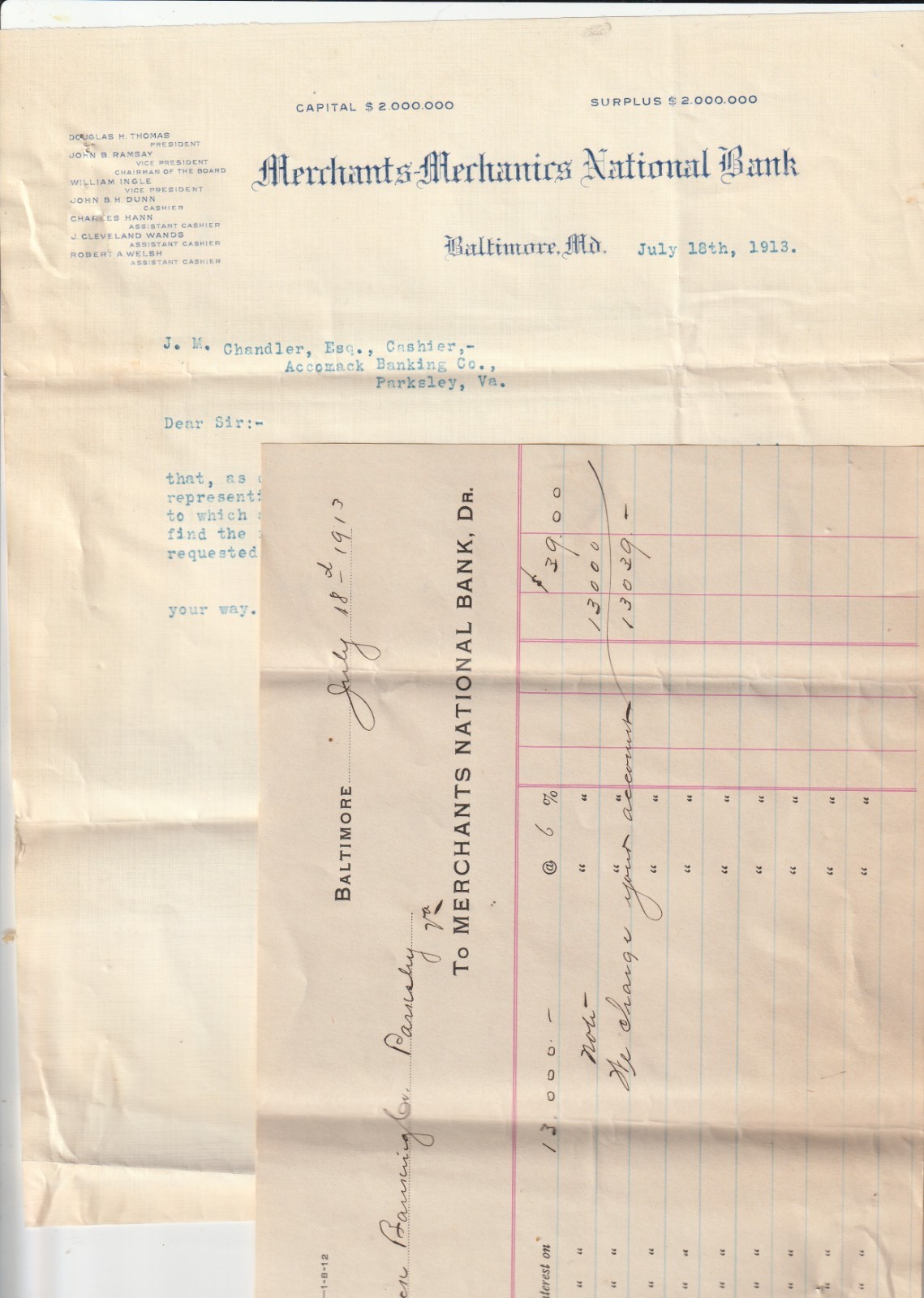 1913 Merchants-Mechanics Nat\'l Bank, Baltimore ---Accomack Banking, Parksley VA
