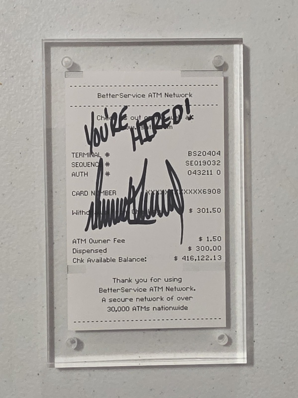 Donald Trump Signed Autographed ATM Withdrawal Receipt 
