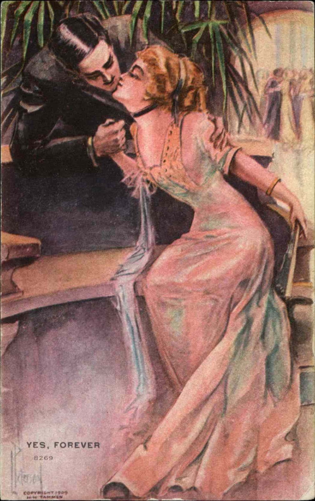 Peterson Beautiful Woman and Handsome Man Kissing Romance c1910 Postcard Peterson Beautiful Woman and Handsome Man Kissing Romance c1910 Postcard