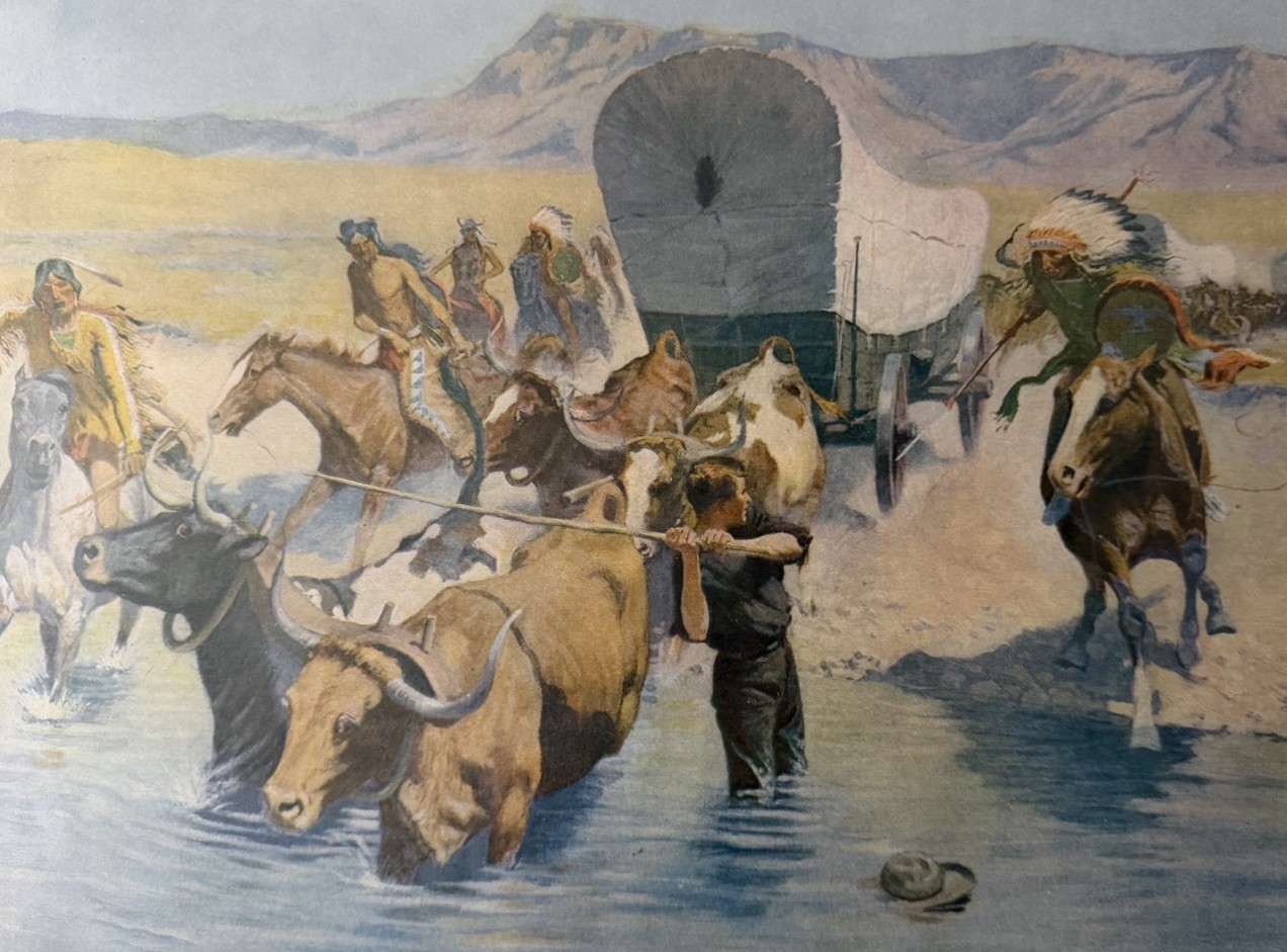 Vintage Remington Signed “The Emigrants” Framed Art Print Western Indian Attack Vintage Remington Signed “The Emigrants” Framed Art Print Western Indian Attack