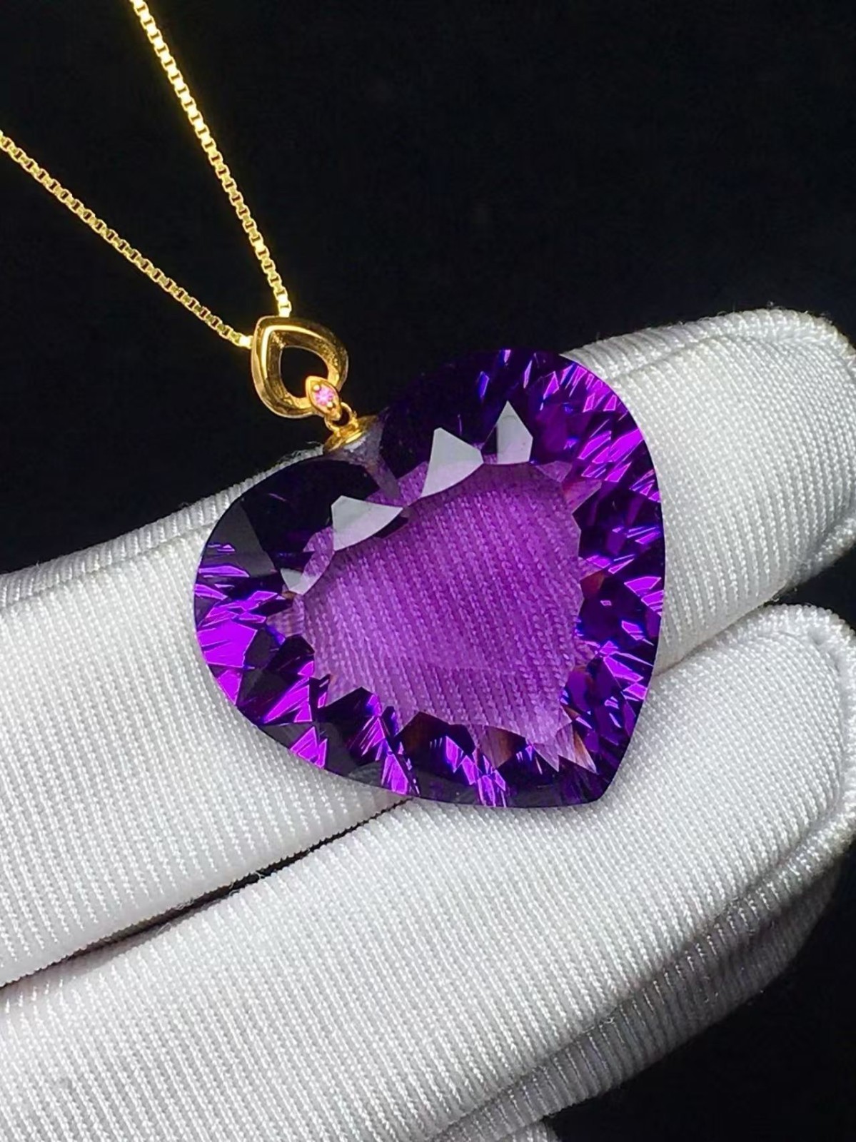 Natural Amethyst Quartz Purple Uruguay  heart shape   necklaces 18K