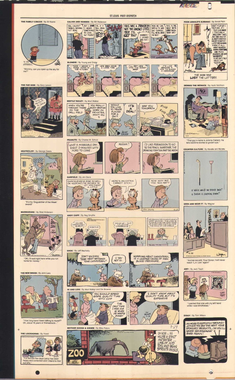 CALVIN AND HOBBES PEANUTS FAR SIDE ORIGINAL PRODUCTION ART PAGE WATTERSON SCHULZ