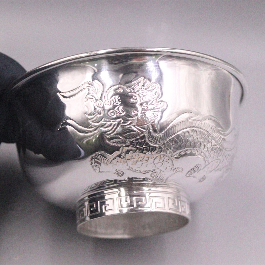 Pure 999 Fine Silver Baby Bowl Handmade Solid Soup Tureens Dinnerware 3.54inch