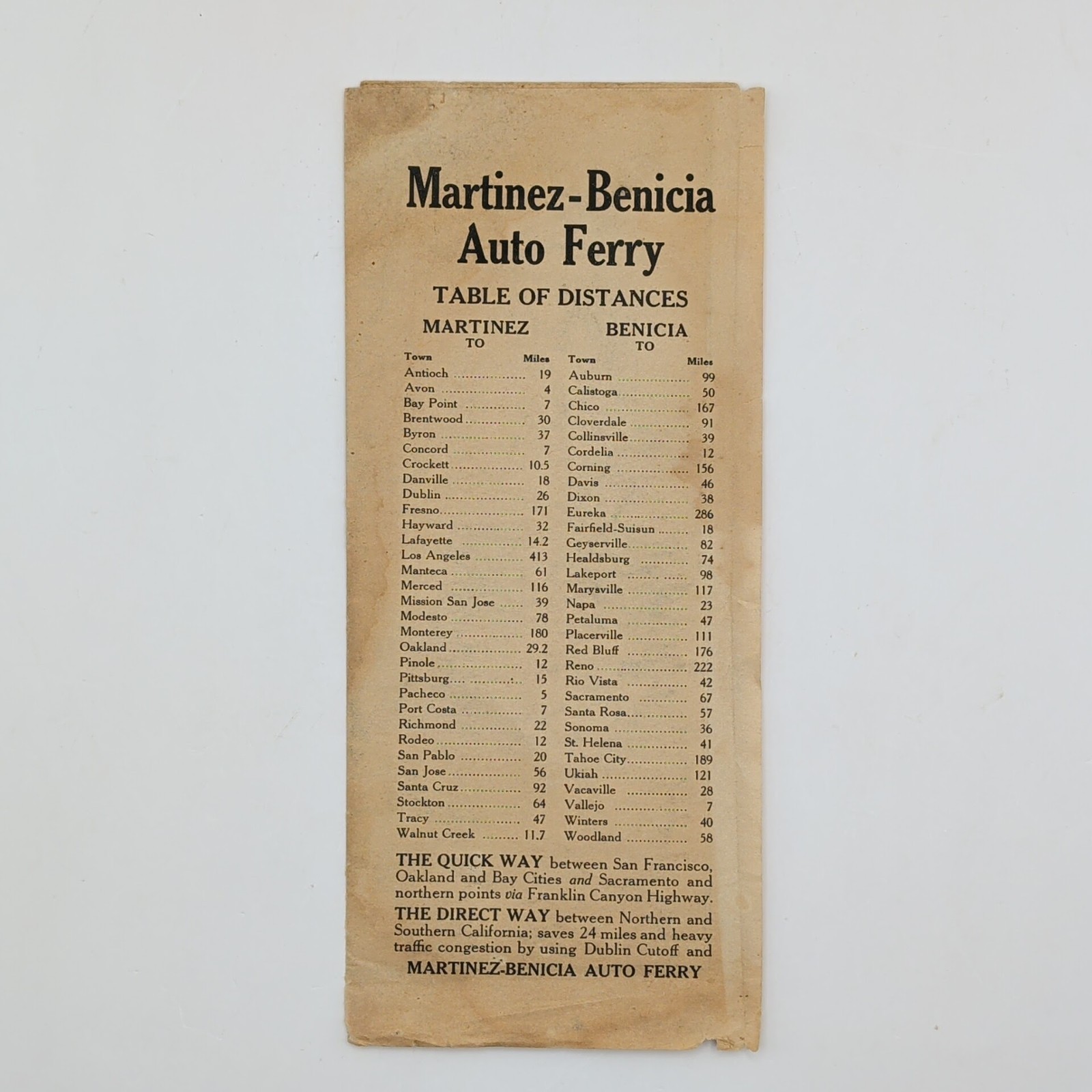Vintage 1920s 1930s Martinez Benicia Auto Ferry California Road Map Schedule Vintage 1920s 1930s Martinez Benicia Auto Ferry California Road Map Schedule
