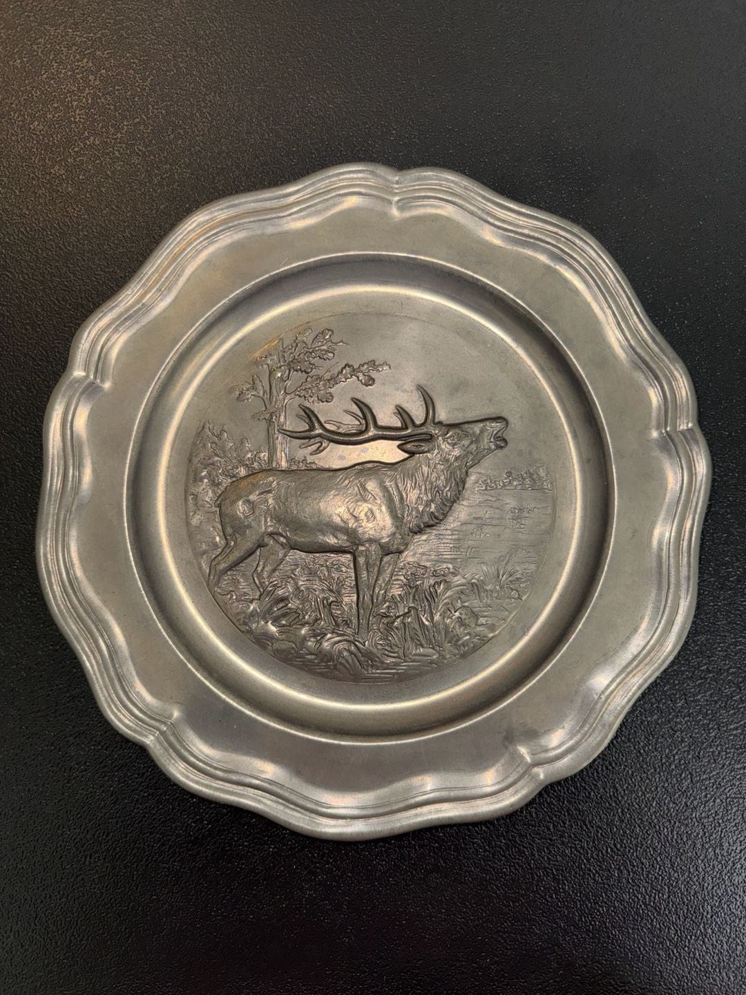 Vintage WMF Reinzinn Pewter Wall Plate Deer Stag Germany