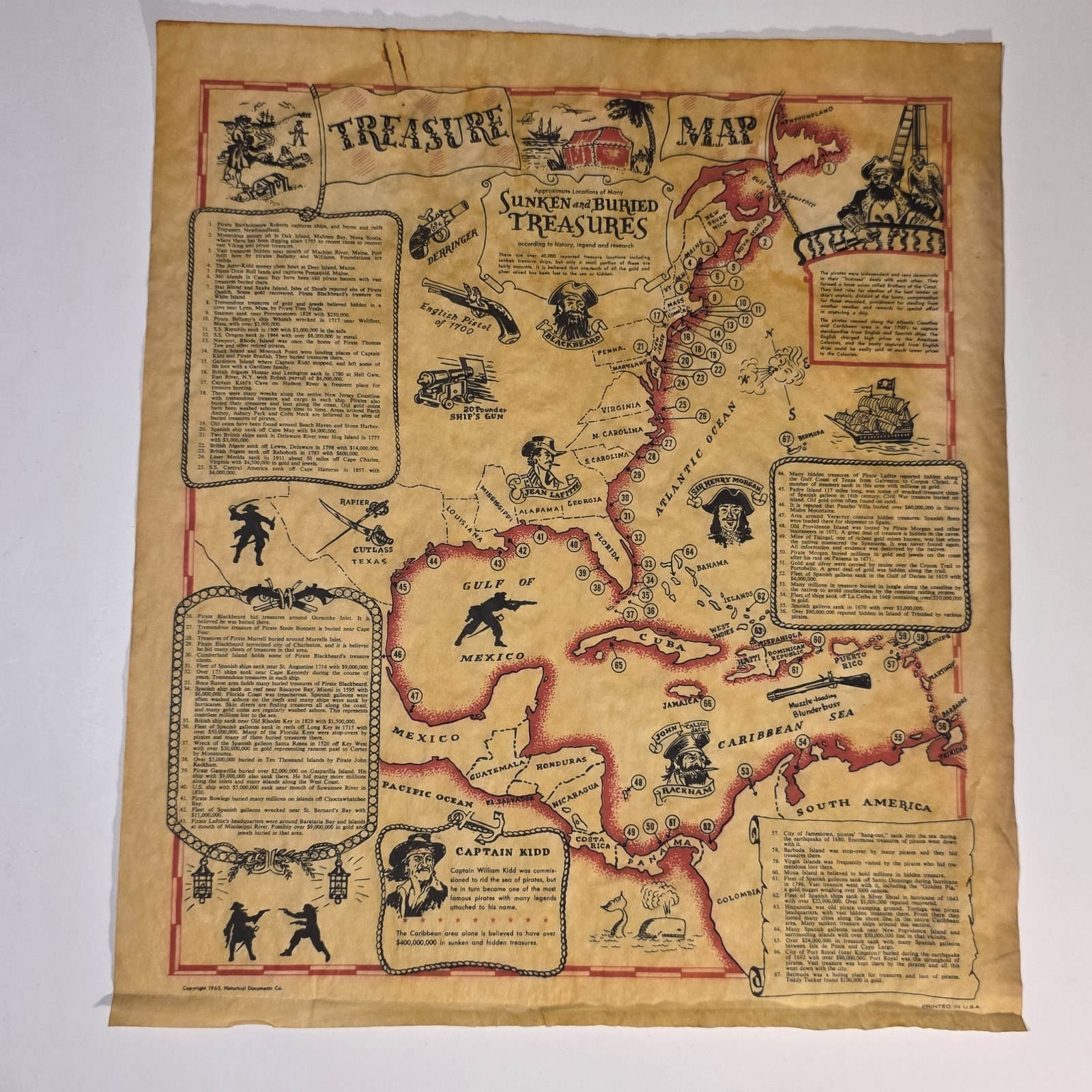 Original Vintage Sunken Buried Treasures Map 15/13\