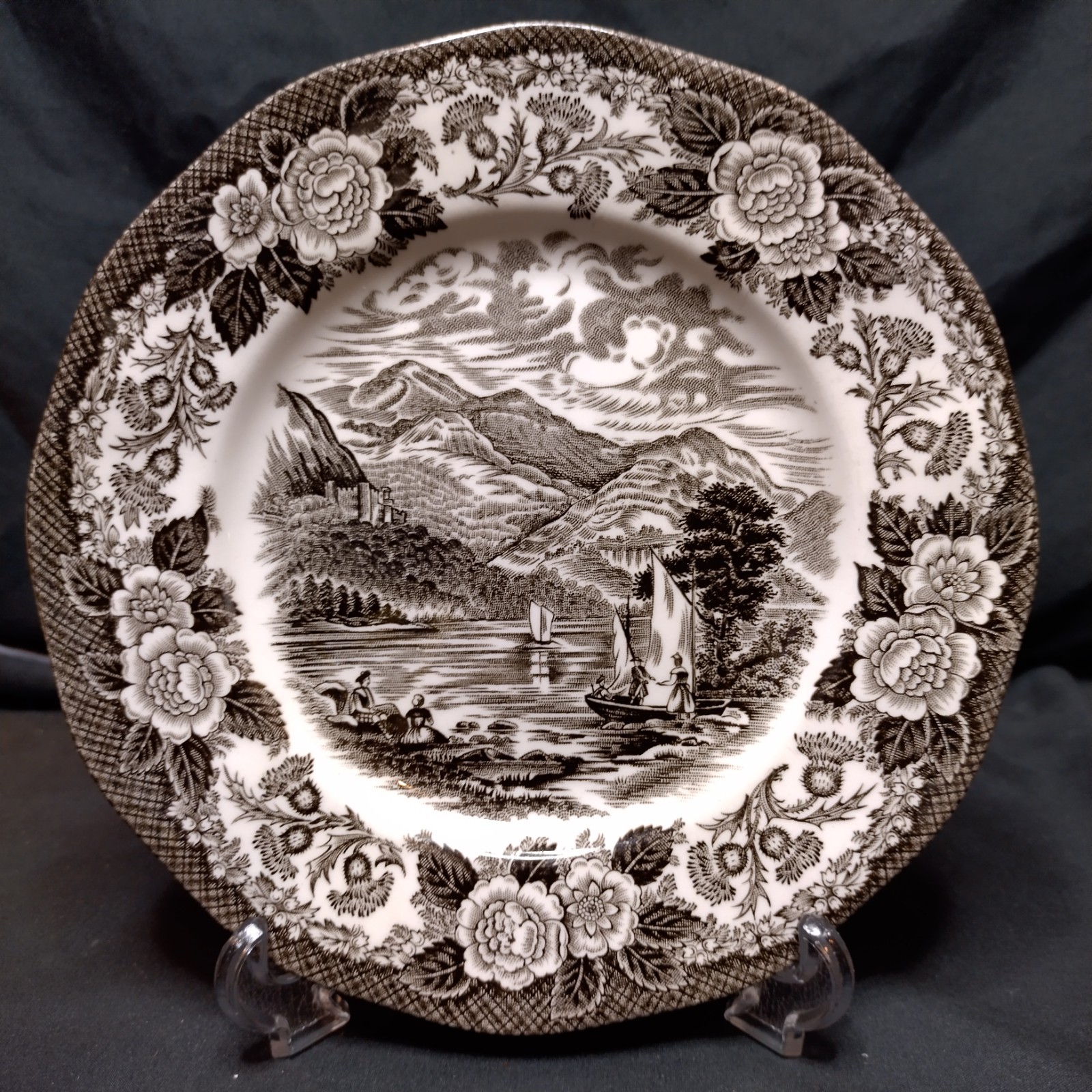 Rare Vintage Enoch Wedgwood Lochs of Scotland BLACK Transferware Dinner Plate Rare Vintage Enoch Wedgwood Lochs of Scotland BLACK Transferware Dinner Plate