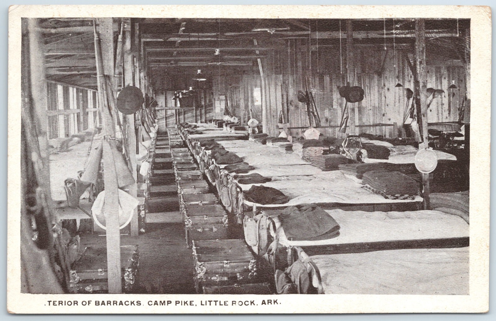 Little Rock AR Trunks Diddy Bags Guns Camp Pike Interior of Barracks WWI