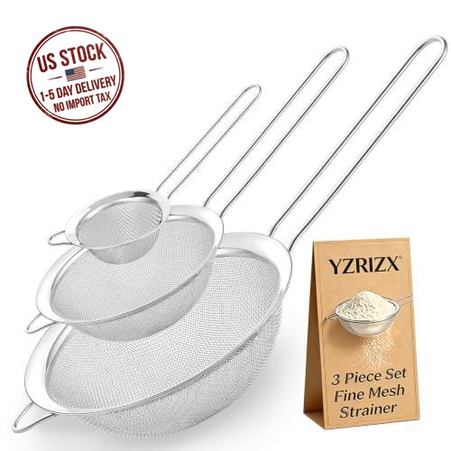 Fine Mesh Strainer Set of 3, Stainless Steel Sieve Sifters with Sliver