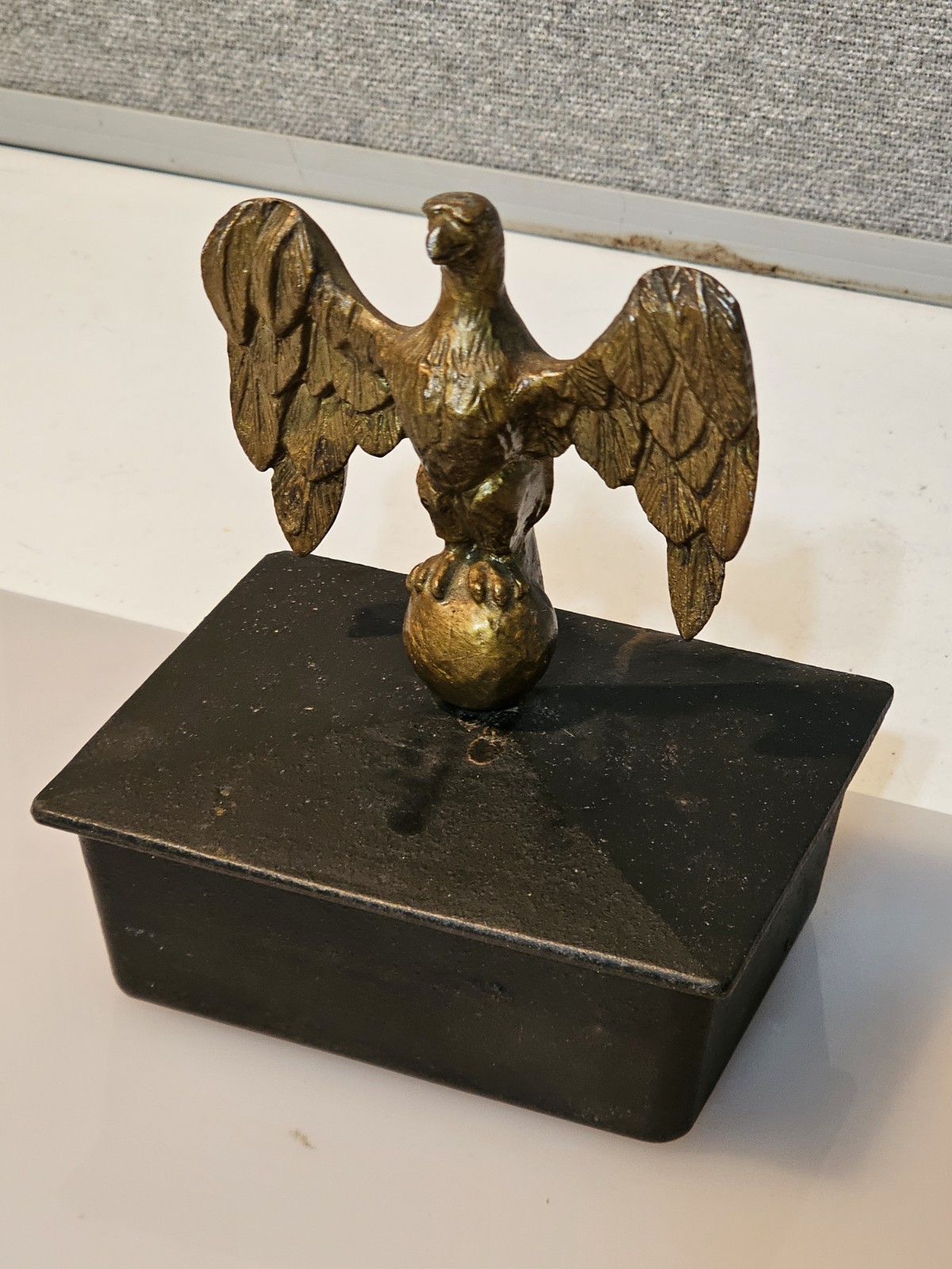 Vintage Wilton Cast Iron Lidded Trinket Box Match Safe American Eagle Finial Vtg
