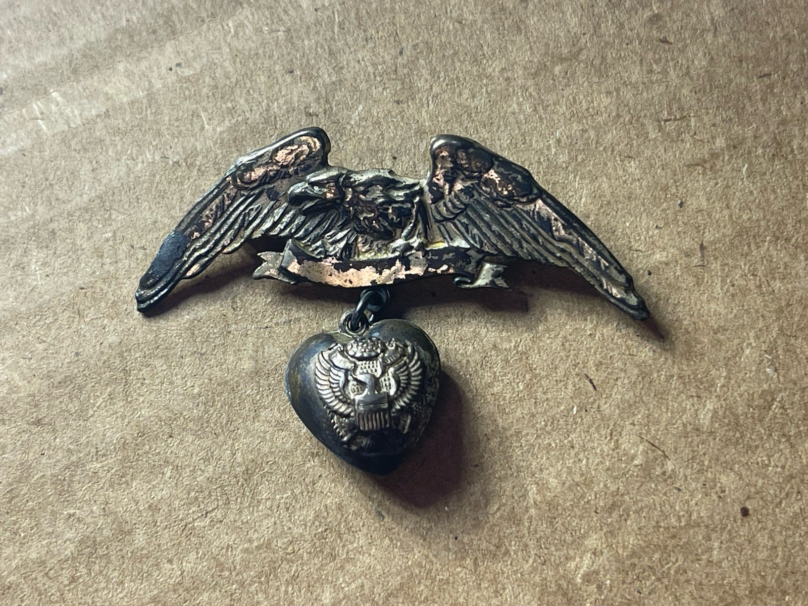 Vintage Truart Sterling Silver Sweetheart Heart Eagle Pin Brooch