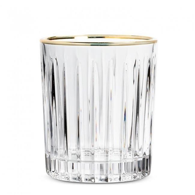 AB-27-HIGHROLLER-OF-Q01 12 oz Ribbed Tumbler with Gold Rim Glass Clear & Gold