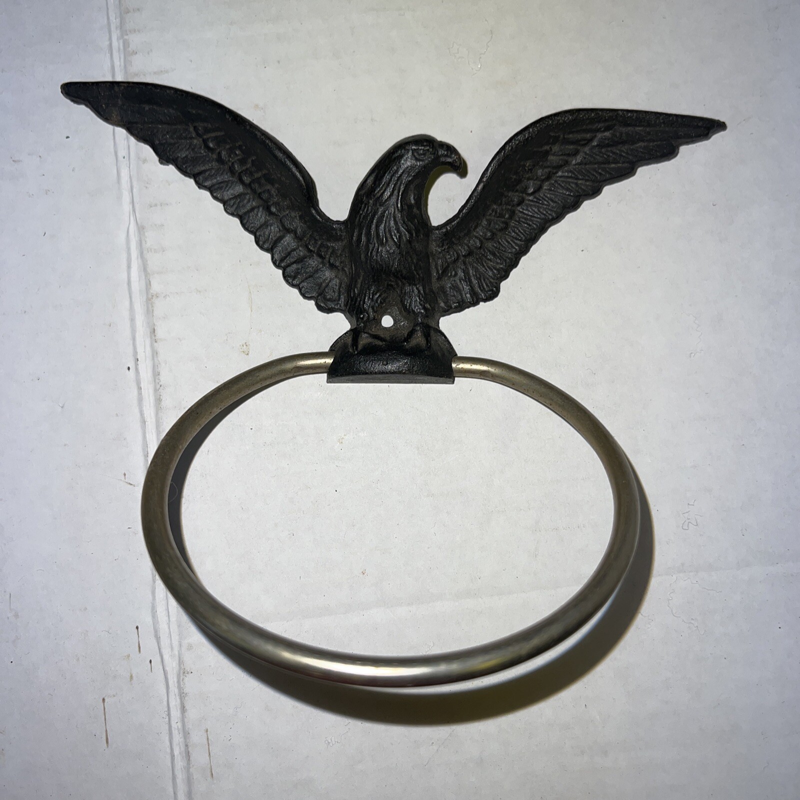 eagle Towel Holder Or Door Knocker  Awesome 7.5” cast iron  vtg