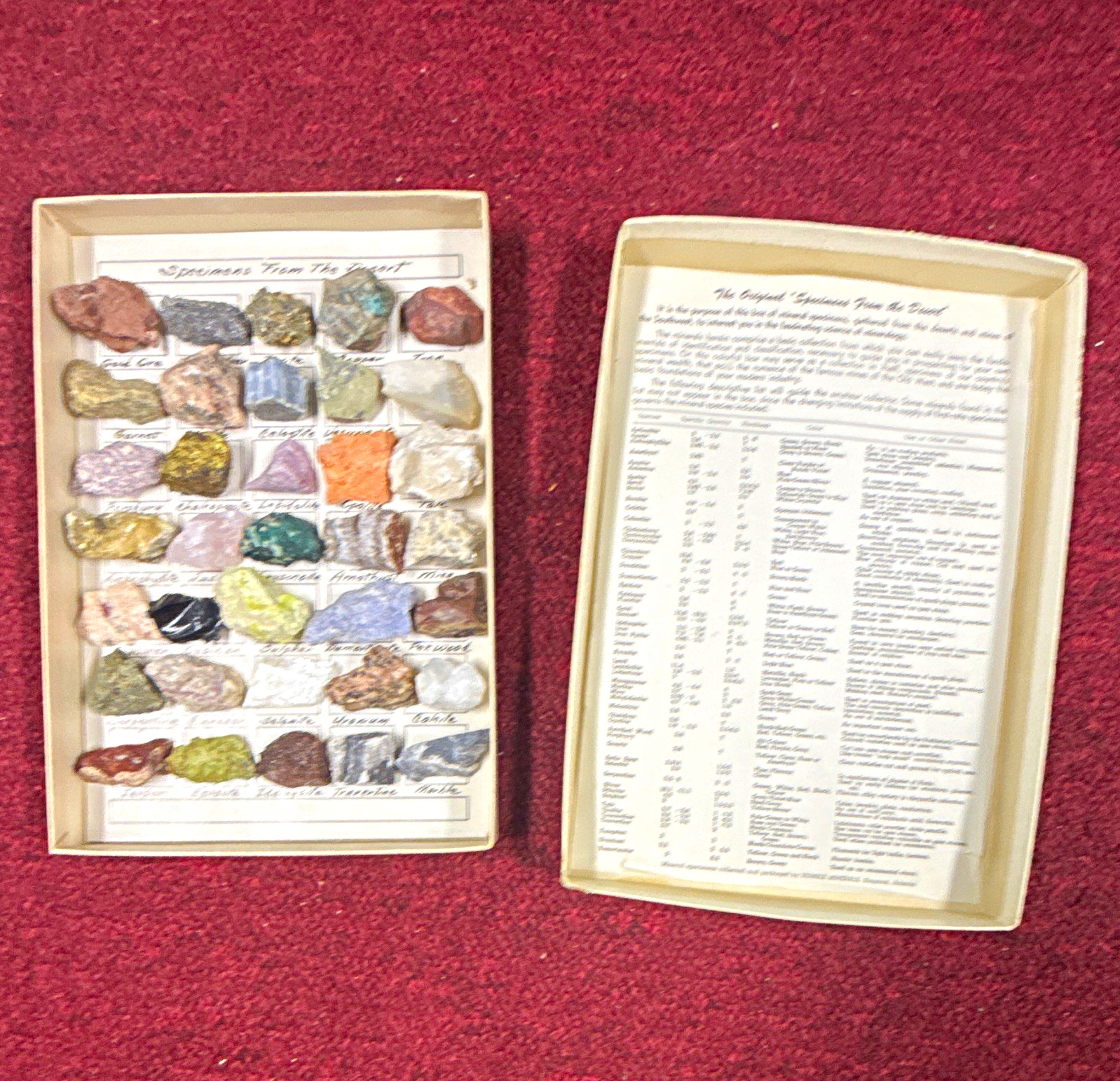 Vintage Boxed Desert Mineral Specimen Collection Display Set w/ Info Sheet
