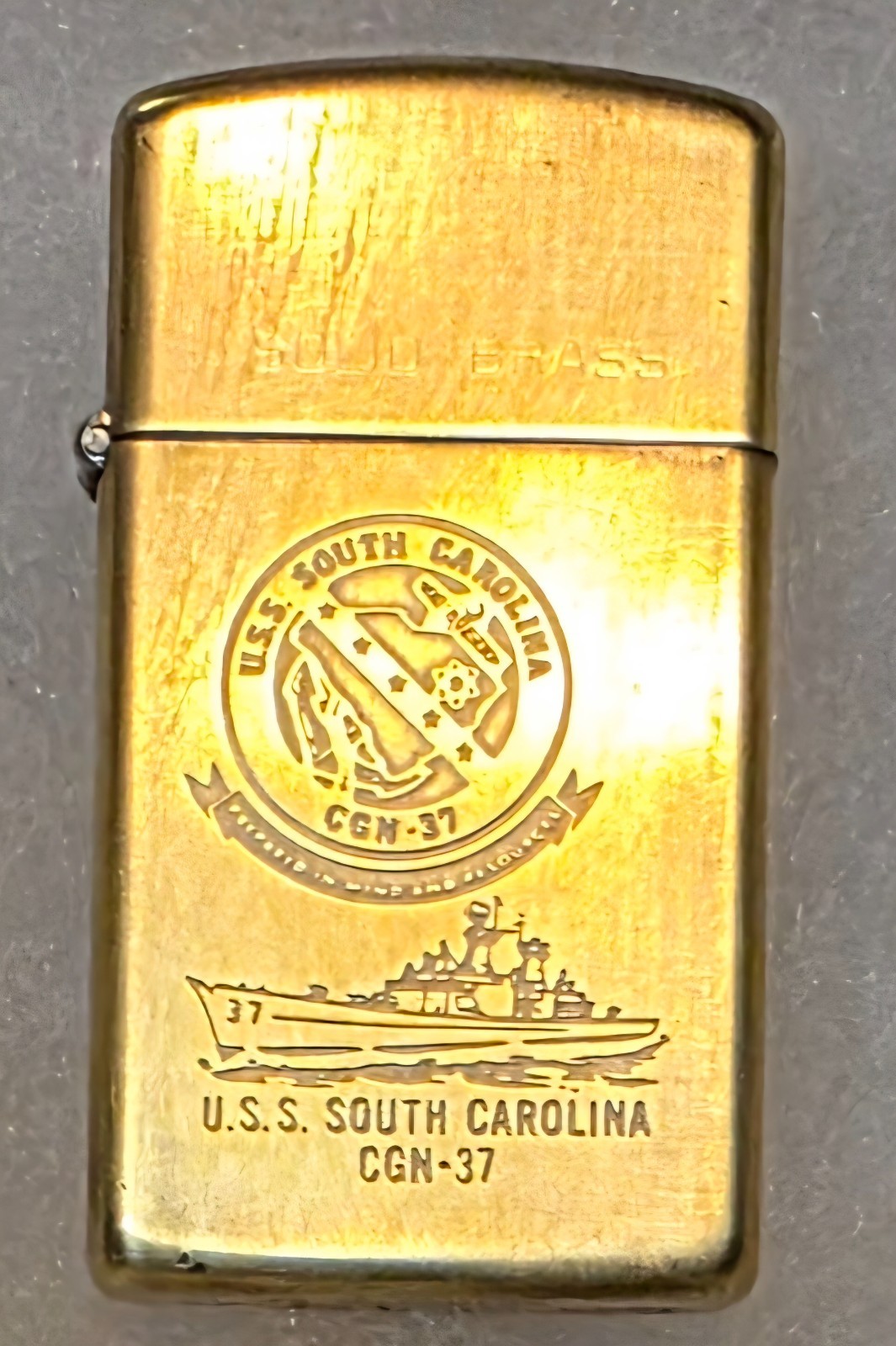 Vintage 1986 Solid Brass Zippo USS South Carolina CGN-37 Navy Ship Lighter