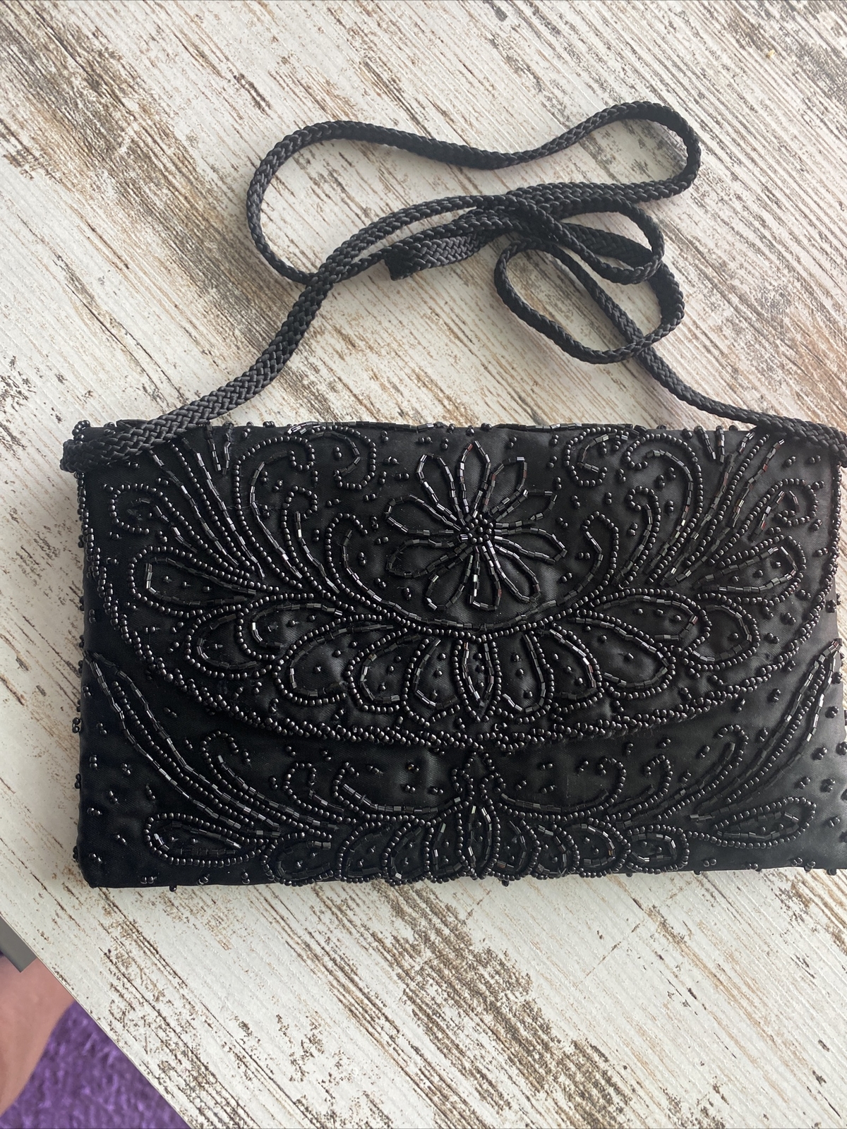 Black Beaded bag clutch Purse Vintage Evening Special Occasion New Year’s Eve