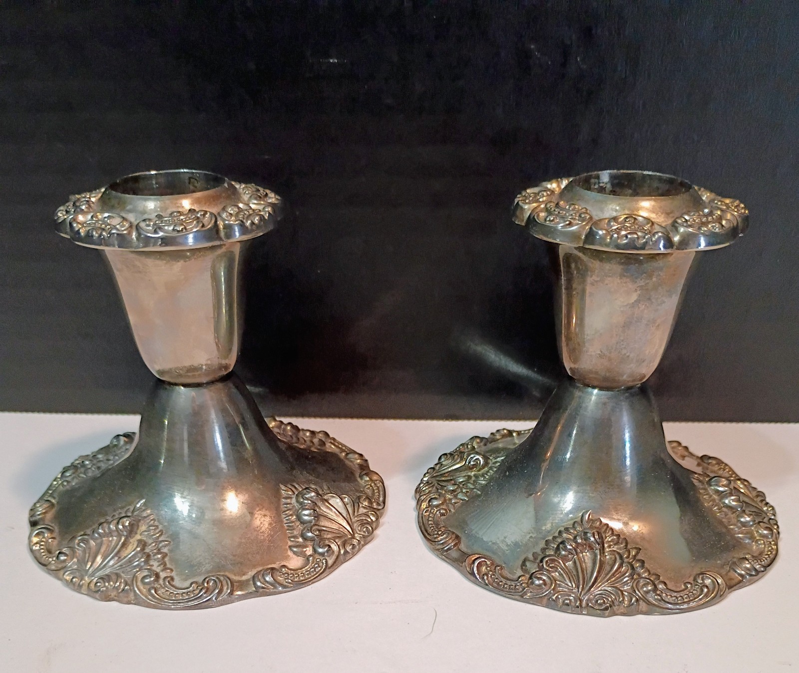 Vintage Ornate Godinger Silverplate Candle Holder Set 3.5