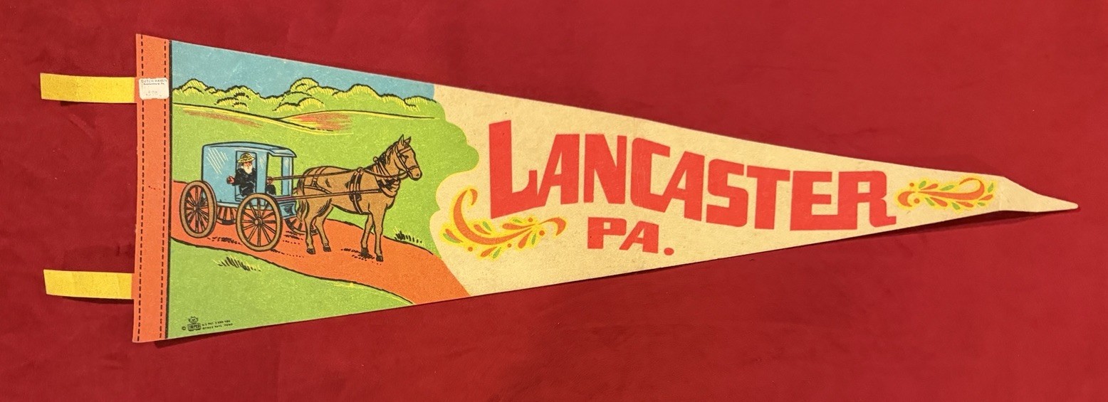 Vintage Lancaster Pennsylvanian 24.5 Inch Travel Pennant Horse and Buggy Amish