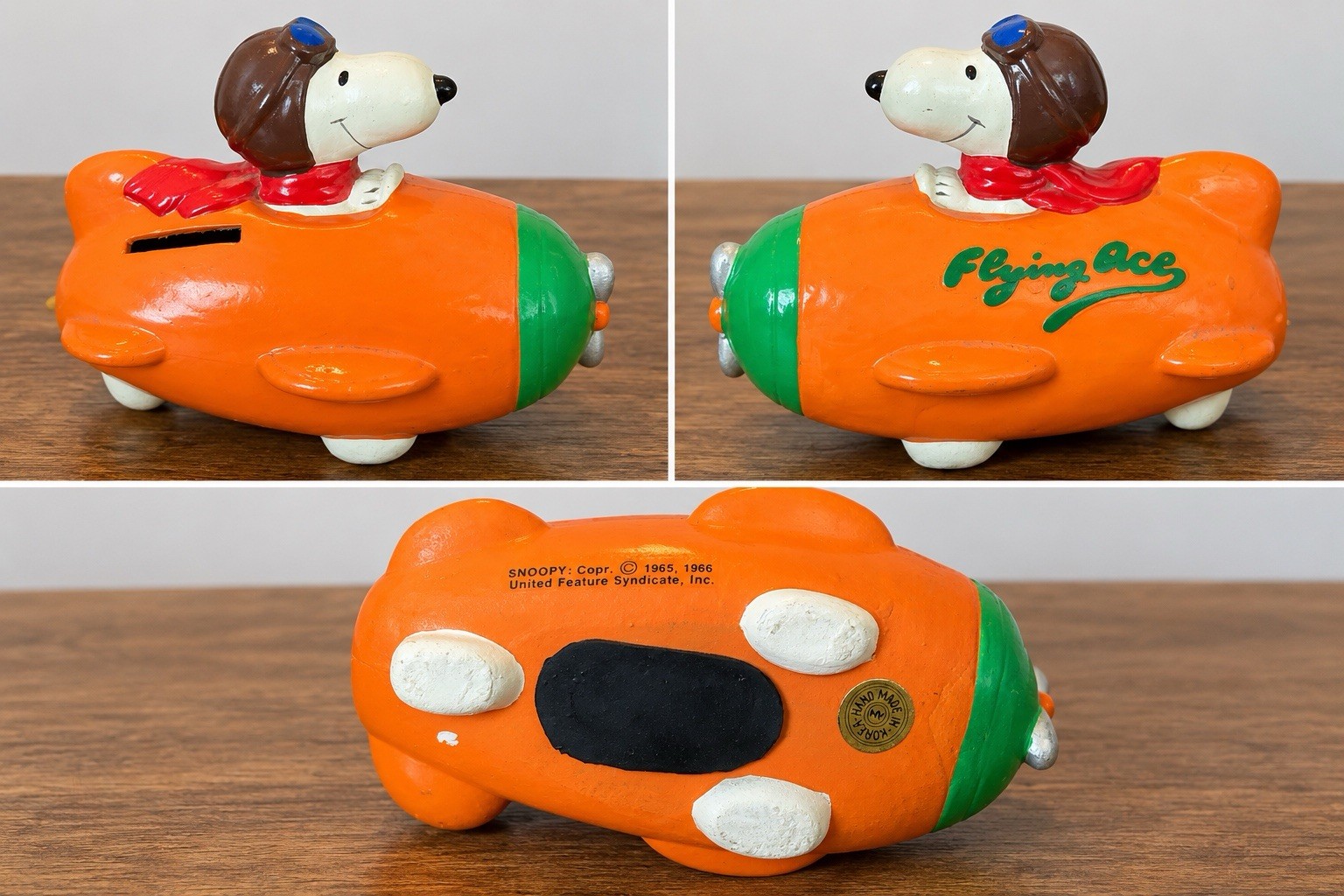Vintage Snoopy Flying Ace Airplane Coin Bank 1965 1966 Peanuts Korea
