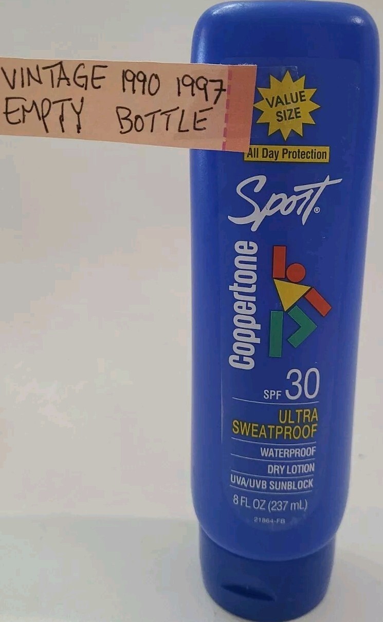 Coppertone Sport SunBlock Lotion Vintage 1997 8oz Empty Bottle 1990\'s Movie Prop