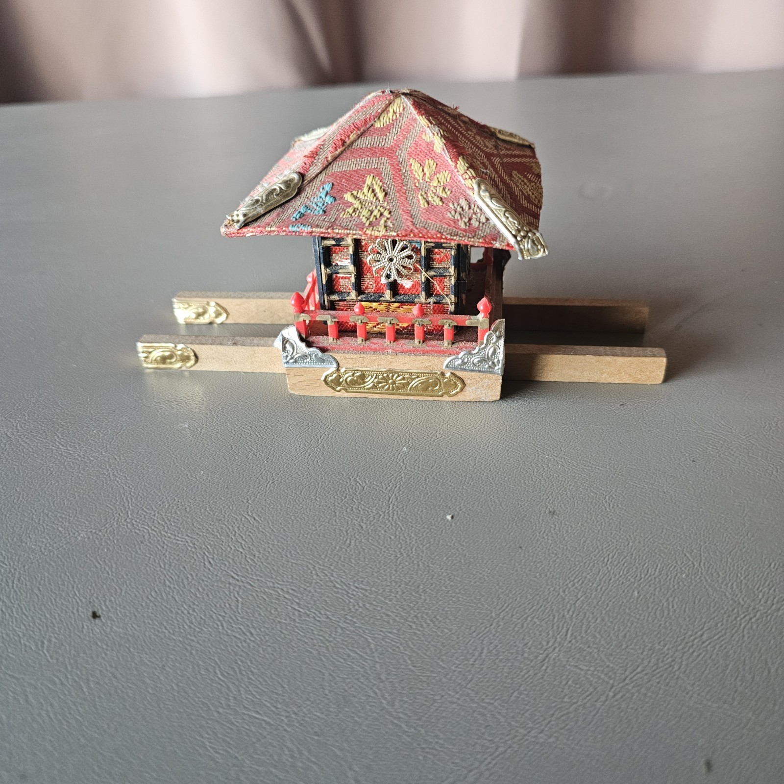 Vintage Mini Japanese Wooden Festival Float. Missing top decor