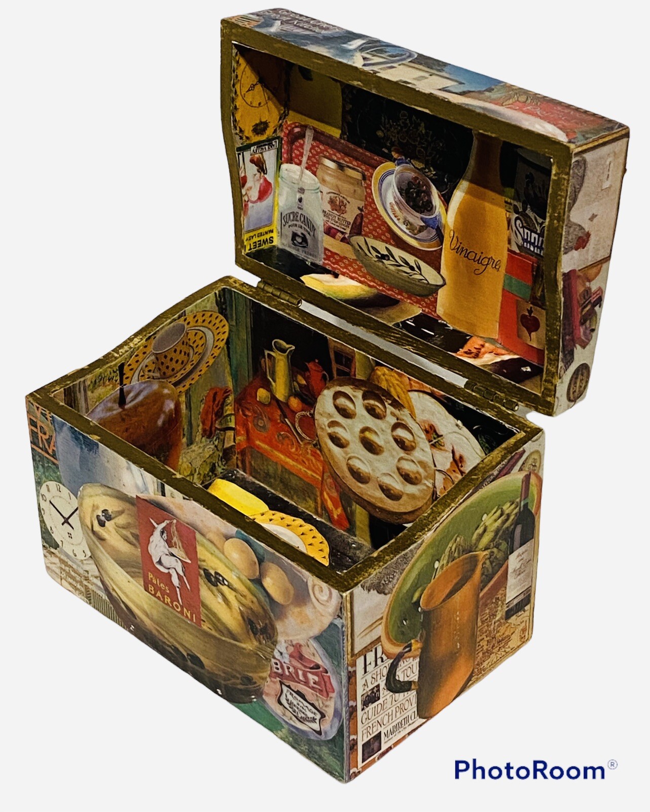 Vintage Solid Wood Recipe Box Decoupaged With Hinged Lid Empty Food Kitchen Mom