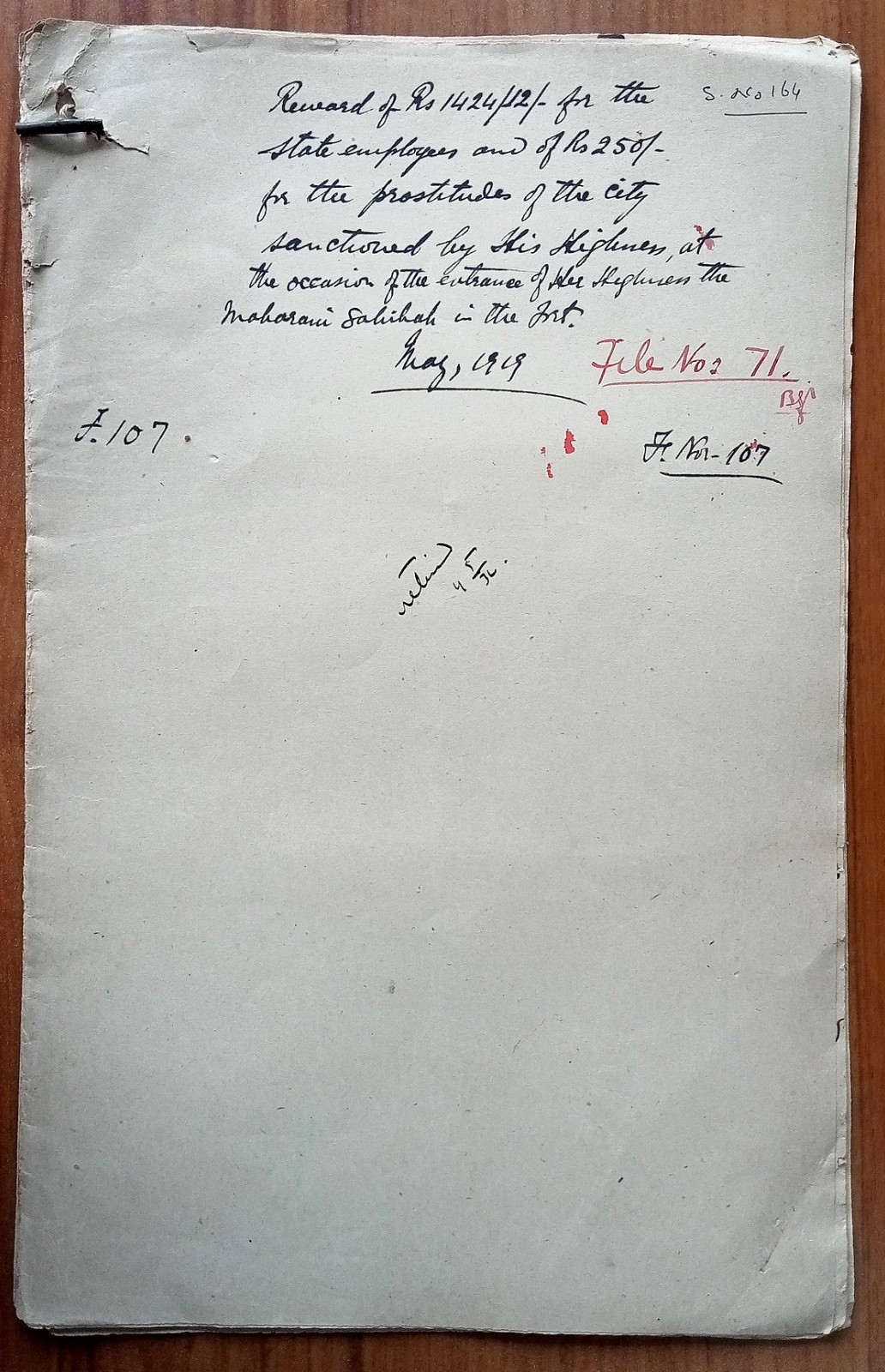 India Nabha documents 1919 Reward for prostitutes of the city by New Maharani