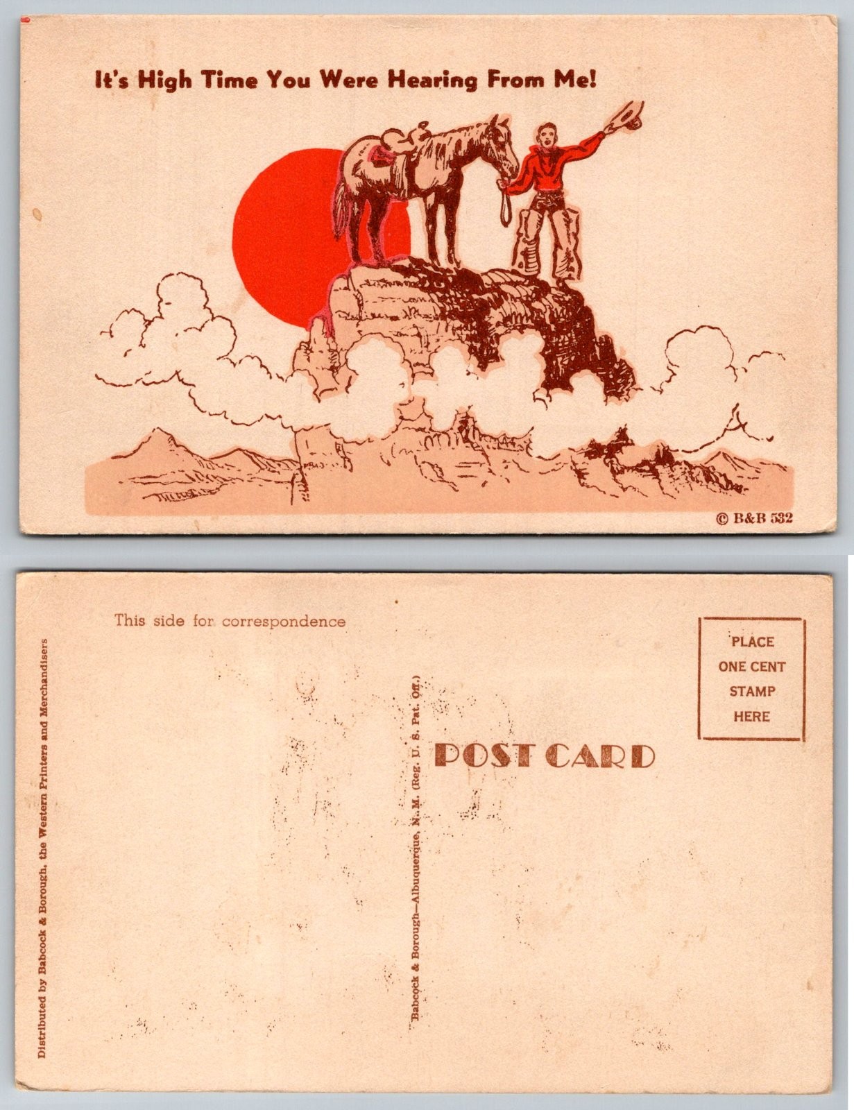 It\'s High Time You Were Hearing From Me Cowboy Horse Babcock & Borough Postcard