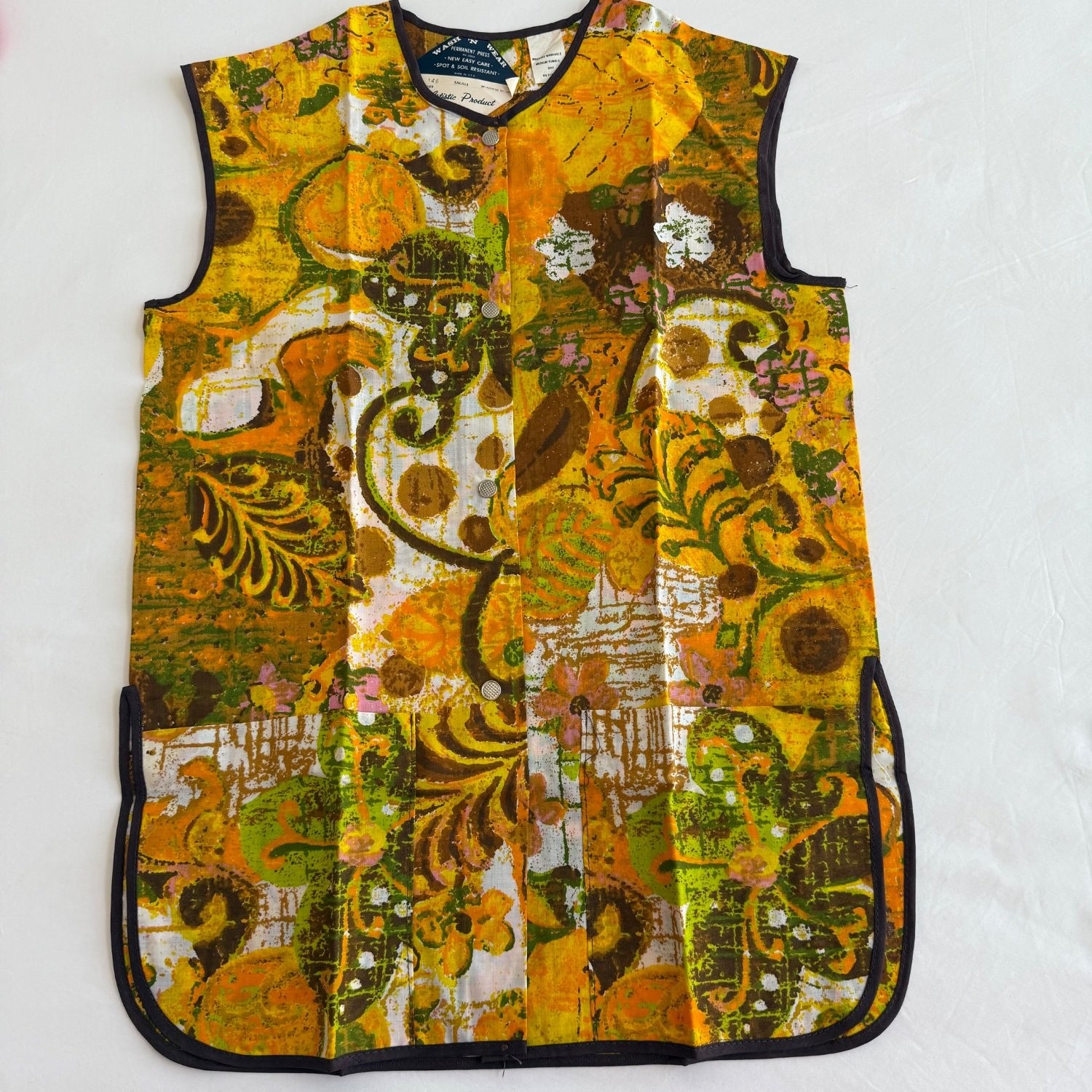 Vintage Kitchen Apron Vest Craft Smock Womens Small Groovy Flower Power NEW