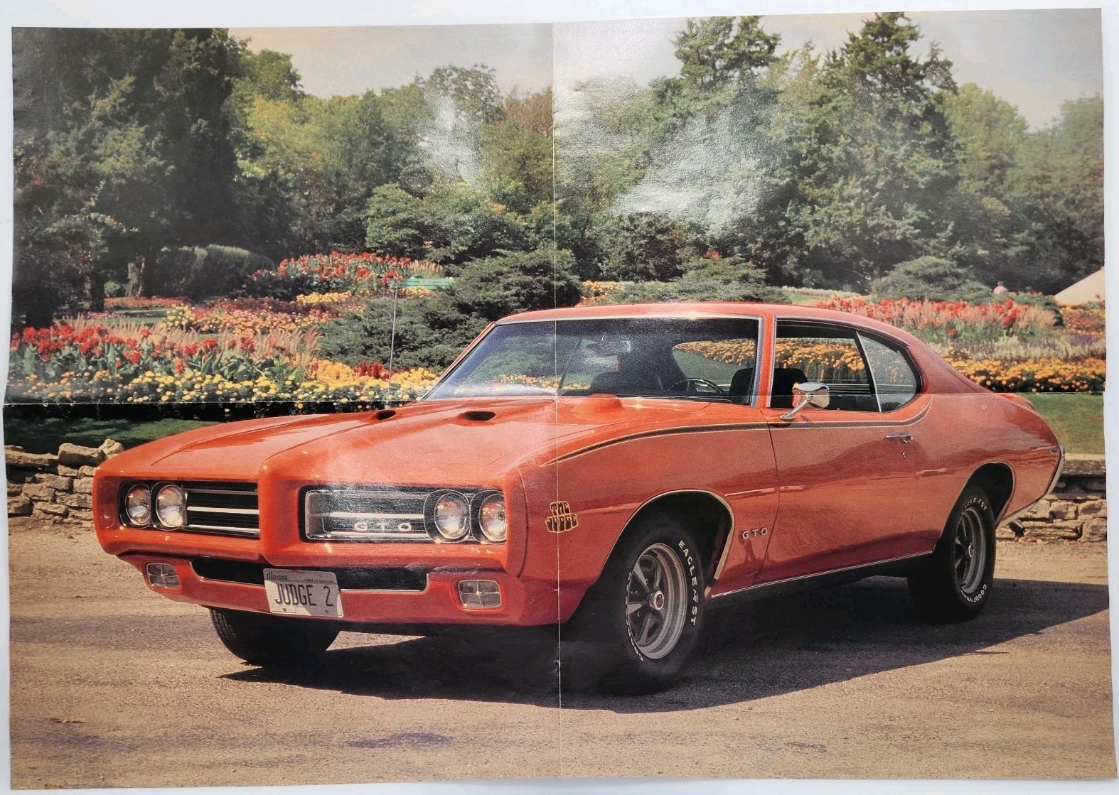 1969 Pontiac GTO The Judge Orange 1971 Cuda Original Foldout Poster Print Ad