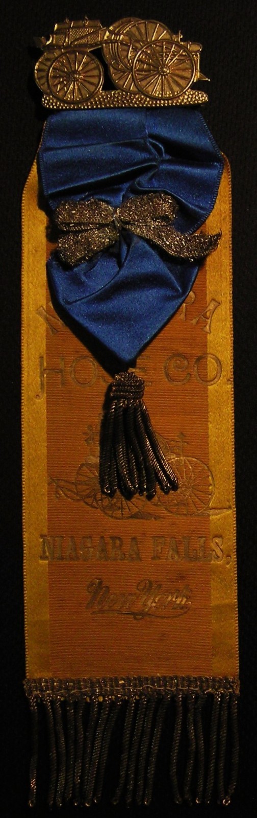1880's-90's NIAGARA HOSE CO RIBBON BADGE FIRE HOSE WAGON PIN BAR - NIAGARA FALLS