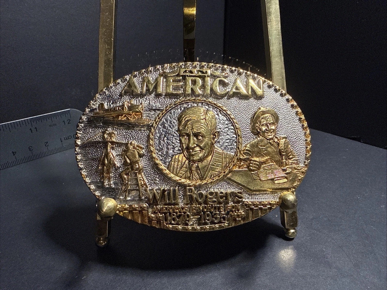 Will Rogers Actor Western Cowboy Award Design Gold Silver Plated Belt Buckle