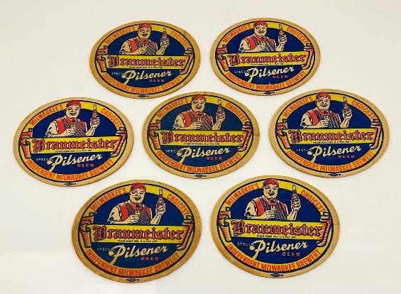 LOT of 7 VINTAGE BRAUMEISTER BEER COASTERS MILWAUKEE PILSNER PUB, TAVERN, BAR
