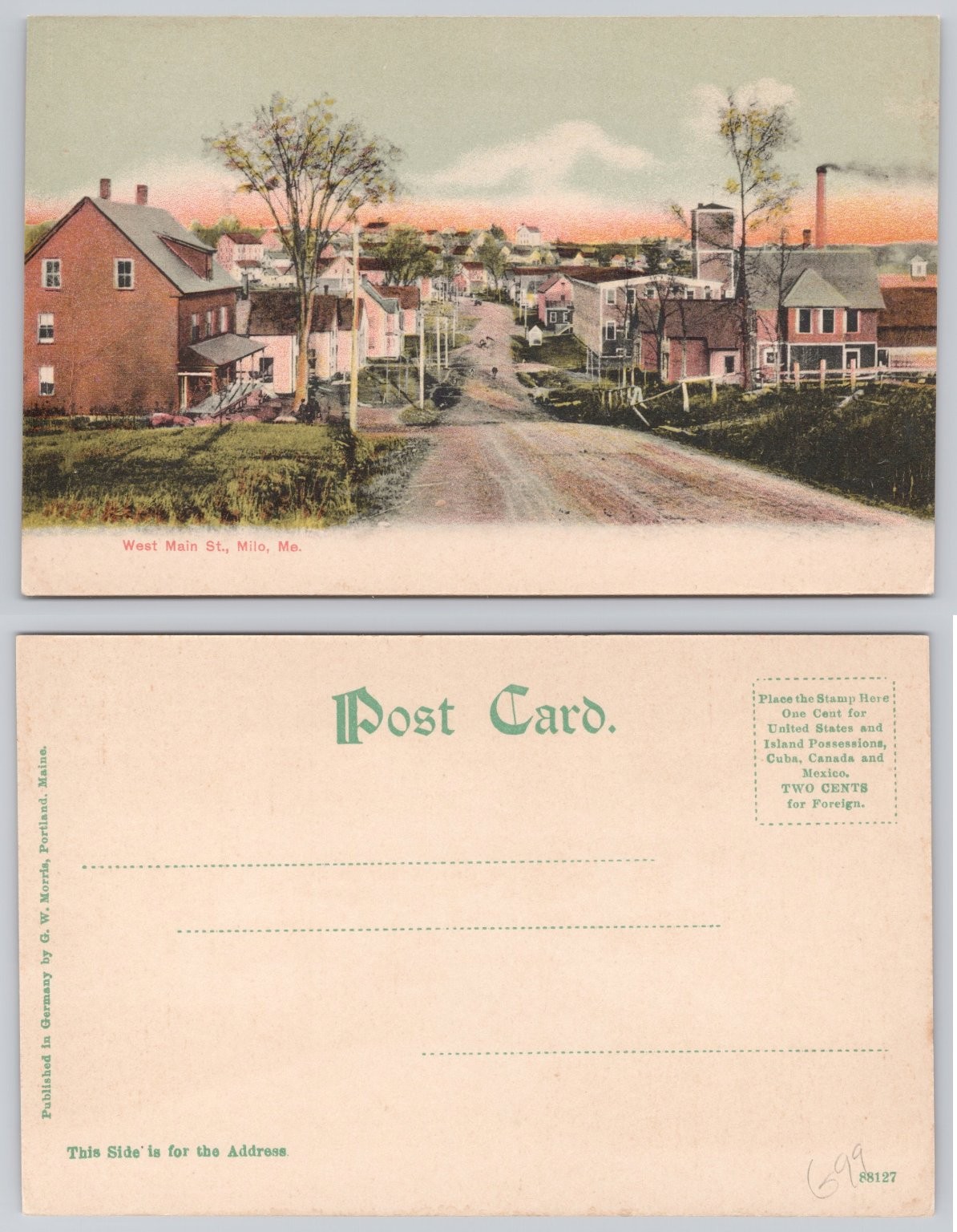 Milo Maine West Main Street Vintage Postcard G.W. Morris