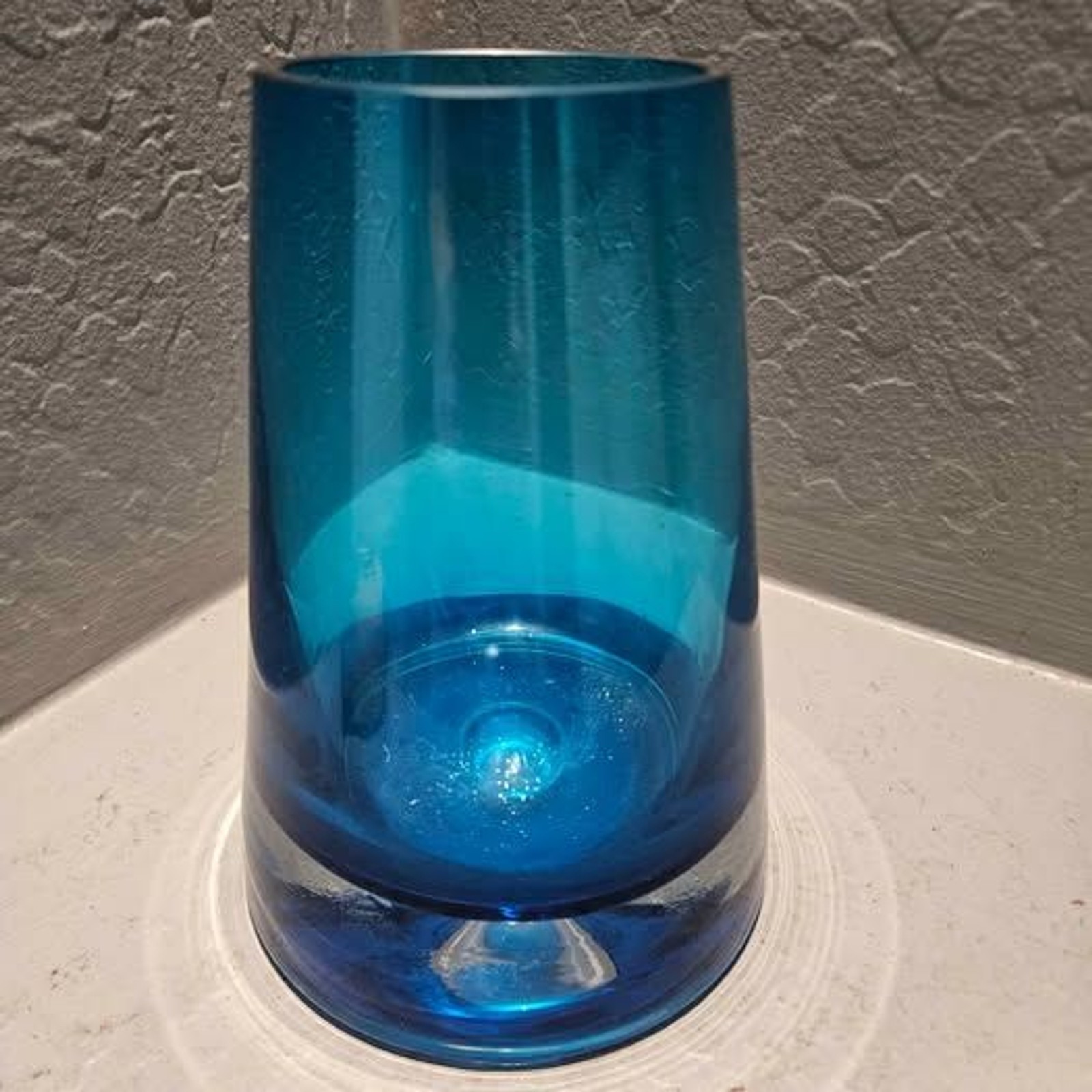 MCM Krosno Poland Art Glass Blue Tapered Vase 7
