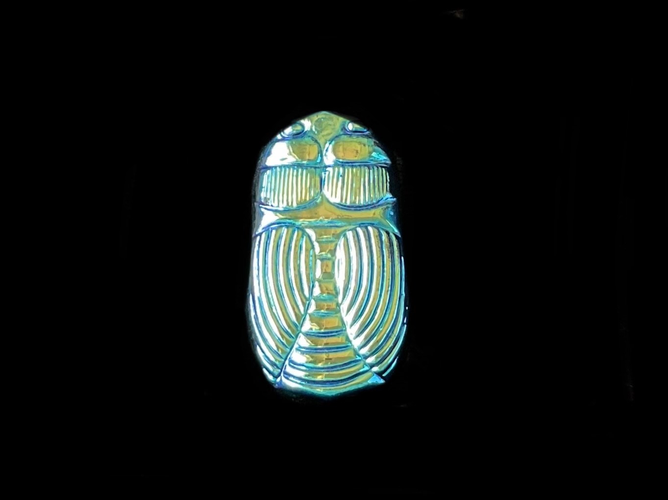 27mm Czech Glass Blue AB Scarabs