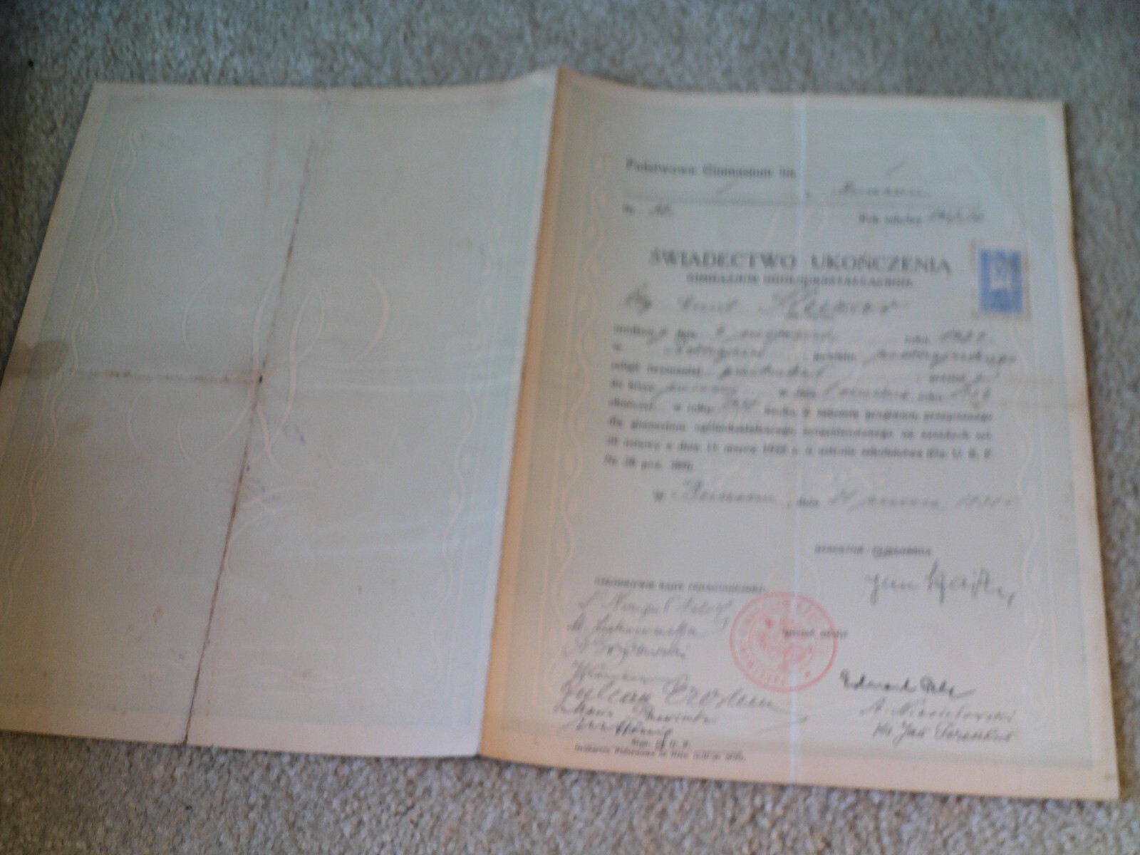 RARE Original 1938 Poland Numerous Signed Document Education Certificate RARE Original 1938 Poland Numerous Signed Document Education Certificate