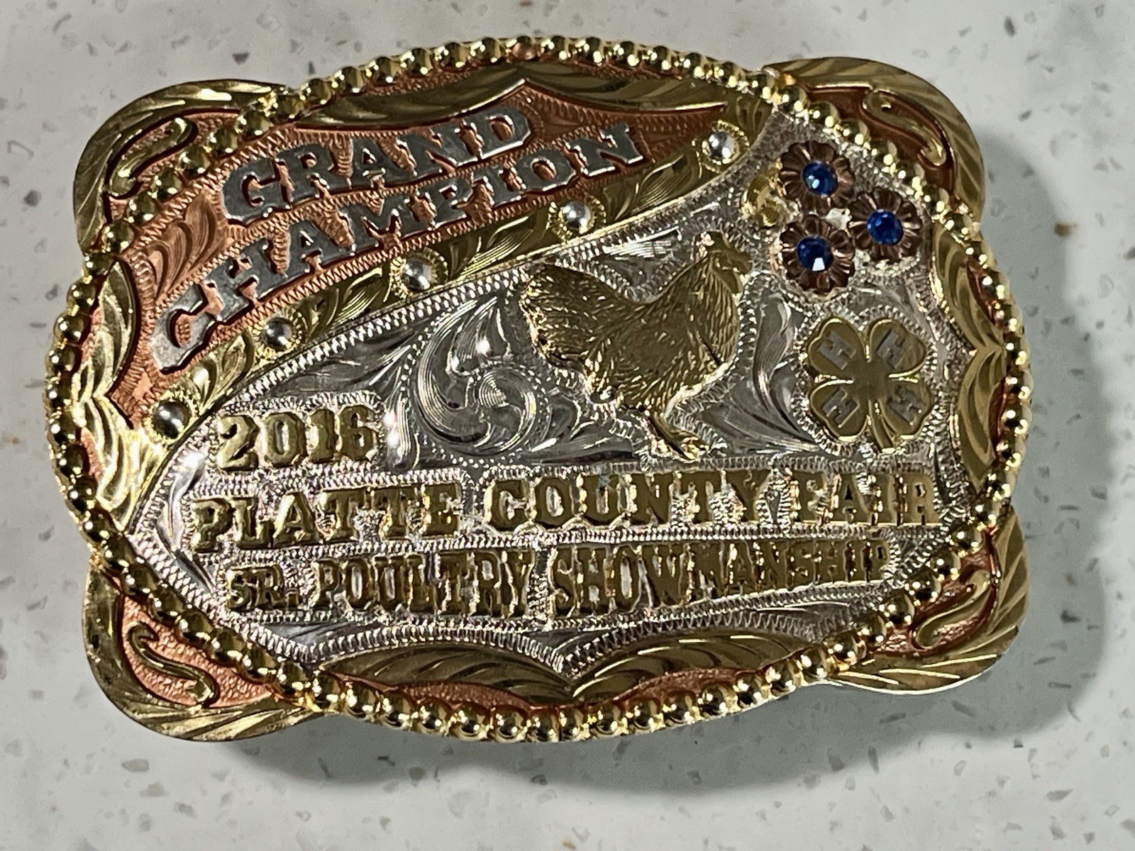Tres Rios Silver 2016 Platte Co Fair Grand Champion Sr Poultry 4-H Belt Buckle
