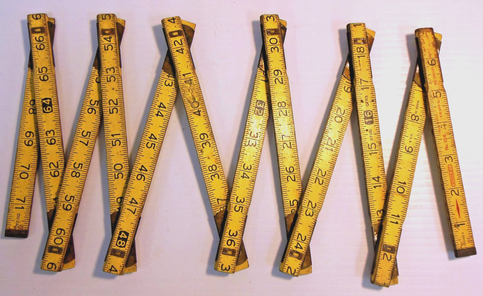 Stanley Zig Zag Ruler 6\' Victor No 106 Hardwood Yellow Enamel USA Vintage