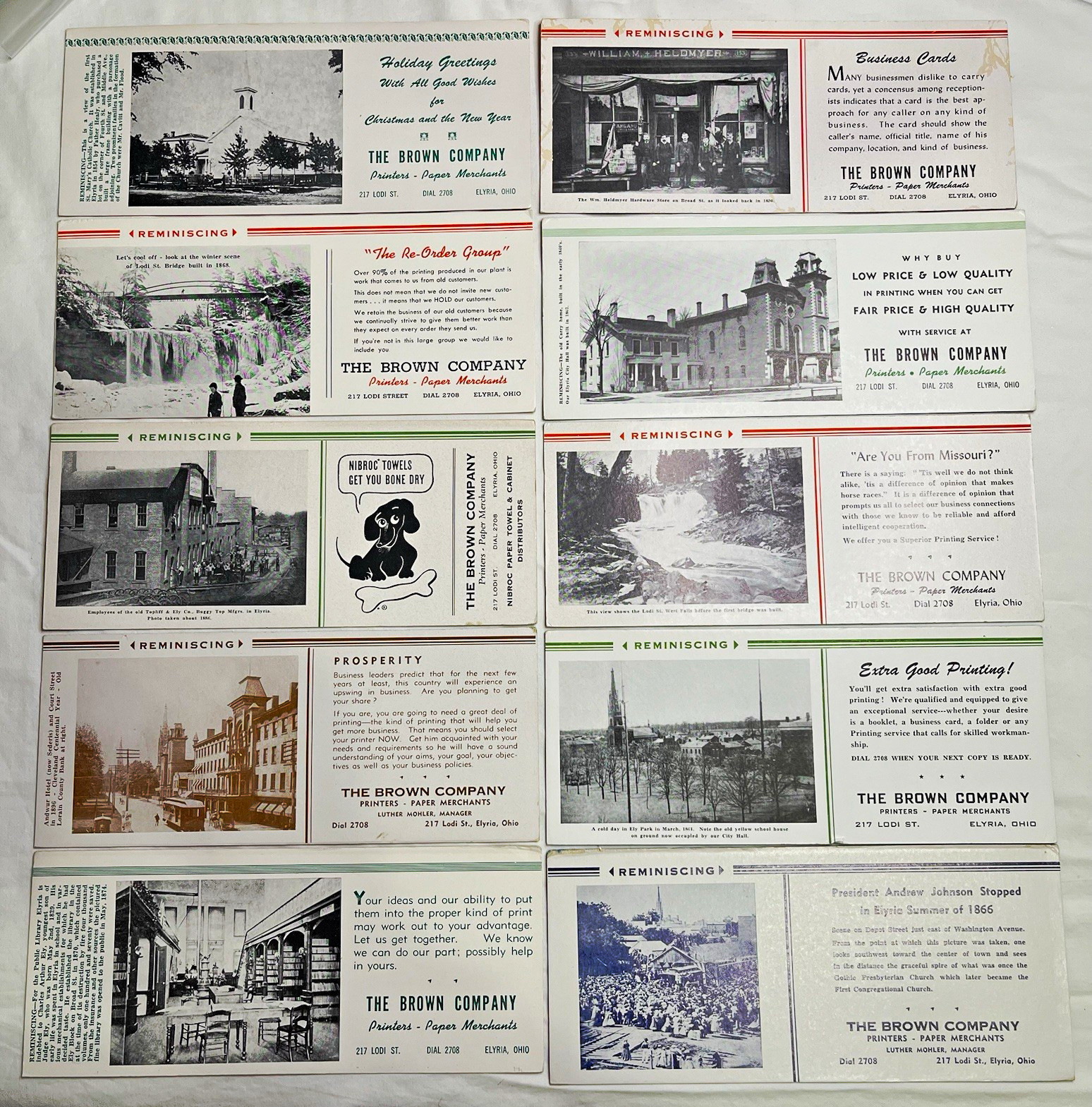 Vintage Elyria Ohio Brown Company Advertising Ink Blotters Set of 10 Ephemera