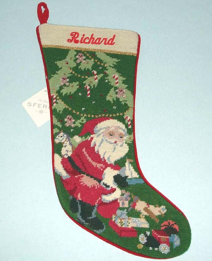 Sferra Santa Wool Needlepoint Stocking w/Name \