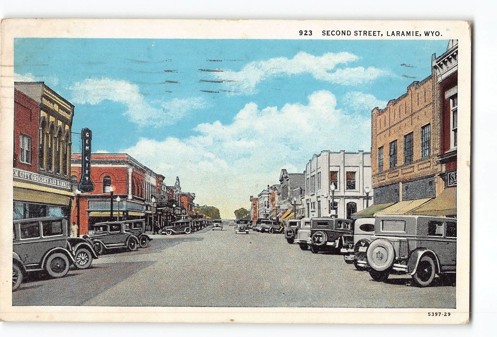 Laramie Wyoming WY Postcard 1935 Second Street Downtown View
