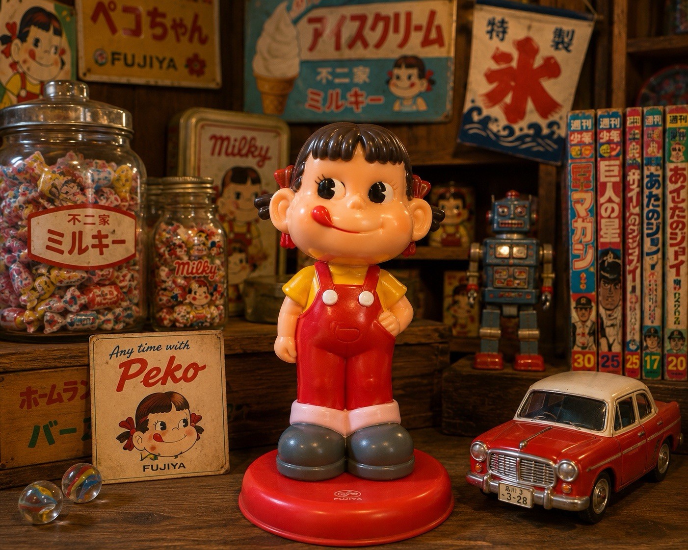 Vintage Fujiya Peko-chan Vinyl Coin Bank Figure Japan Candy Mascot 8” Rare